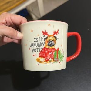 Is it‎ January yet, Sad pug dog Christmas mug reindeer presents Christmas coffee